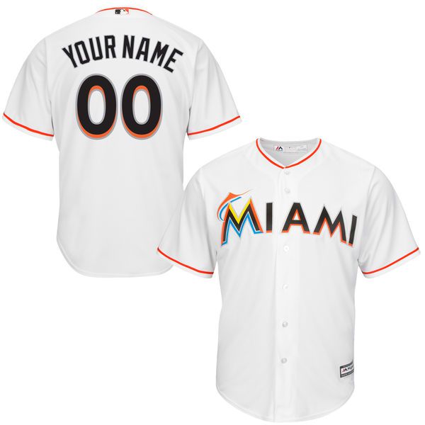 Youth Miami Marlins Majestic White Custom Cool Base MLB Jersey